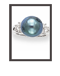 Tahitian Pearl Ring with Diamonds 18K White Gold